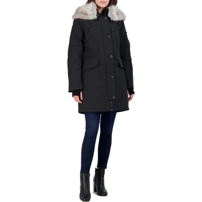 Bcbgeneration Womens Faux Fur Hooded Parka Coat In Black