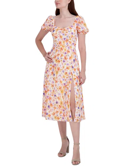 Bcbgeneration Womens Knee Length Floral Print Midi Dress In Pink
