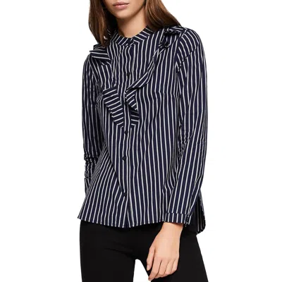 Bcbgeneration Womens Ruffled Striped Button-down Top In Gray