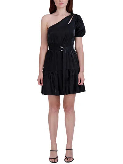 Bcbgeneration Womens Side Tie Satin Fit & Flare Dress In Black