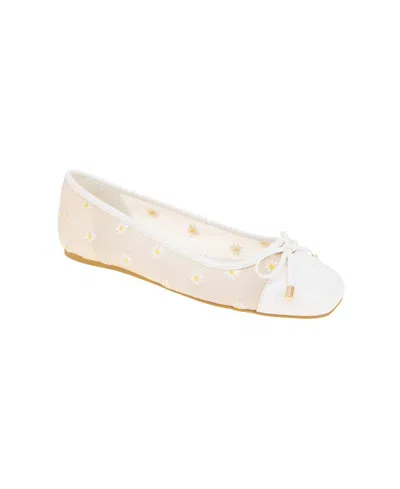 Bcbgeneration Women's Hartly Square Toe Ballet Flats In White Daisy