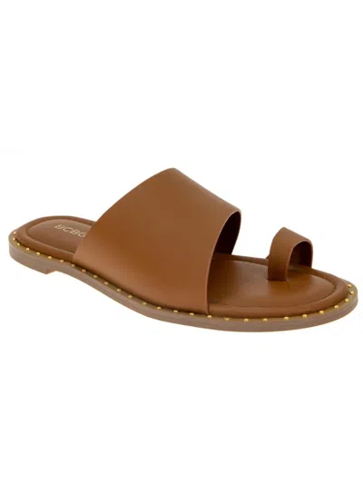 Bcbgeneration Zinda Womens Faux Leather Toe Loop Slide Sandals In Brown