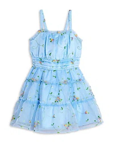 Bcbg Girls Kids' Floral Embroidered Tiered Dress In Dusty Blue