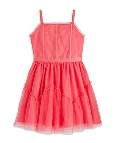 Bcbg Girls Kids' Ruffle Mesh Fit & Flare Party Dress In Hot Coral