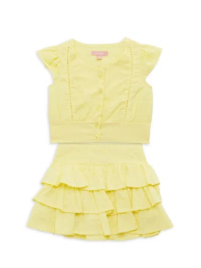 Bcbgirls Kids' Girl's 2-piece Swiss Dot Shirt & Mini Skirt Set In Pale Yellow