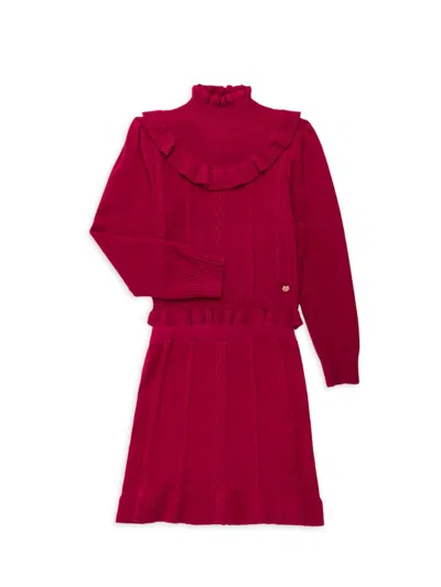 Bcbgirls Kids' Little Girl's 2-piece Cable Knit Sweater & Skirt Set In Cranberry