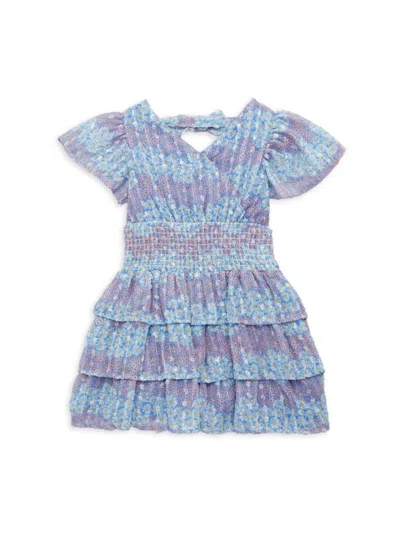 Bcbgirls Kids' Little Girl's Floral Surplice Dress In Blue Multi