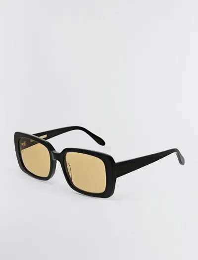 Bcbgmaxazria 1982 Rectangle Sunglasses In Black W/light Brown Lens