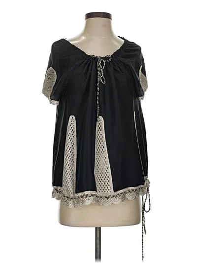 Pre-owned Bcbgmaxazria 3/4 Sleeve Silk Top Black Keyhole Neckline Tops