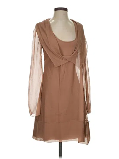 Pre-owned Bcbgmaxazria 3/4 Sleeve Silk Top Brown Cowl Neck Tops