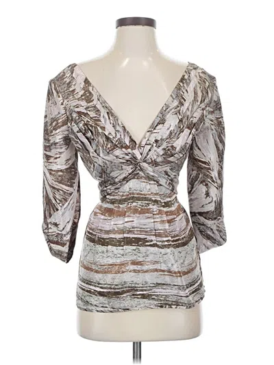 Pre-owned Bcbgmaxazria 3/4 Sleeve Silk Top Gray Plunge Neckline Tops