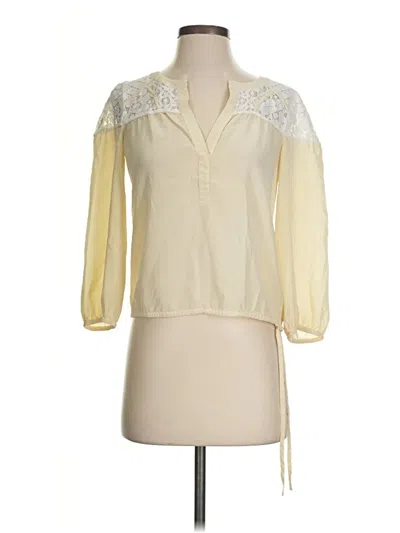 Pre-owned Bcbgmaxazria 3/4 Sleeve Silk Top Ivory Keyhole Neckline Tops