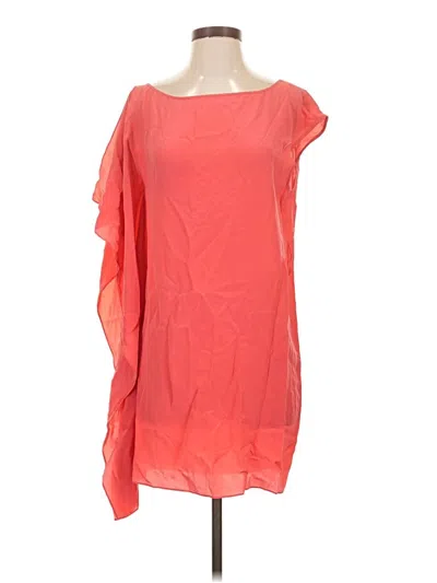 Pre-owned Bcbgmaxazria 3/4 Sleeve Silk Top Orange One Shoulder Neckline Tops