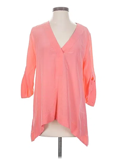 Pre-owned Bcbgmaxazria 3/4 Sleeve Silk Top Pink Plunge Neckline Tops