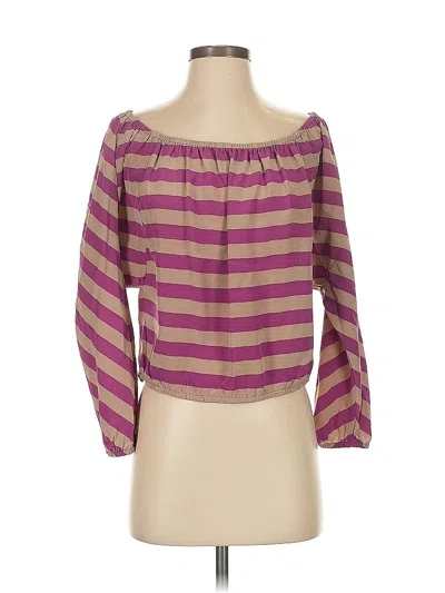 Pre-owned Bcbgmaxazria 3/4 Sleeve Silk Top Purple Off The Shoulder Neckline Tops