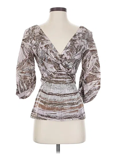 Pre-owned Bcbgmaxazria 3/4 Sleeve Silk Top Silver Plunge Neckline Tops