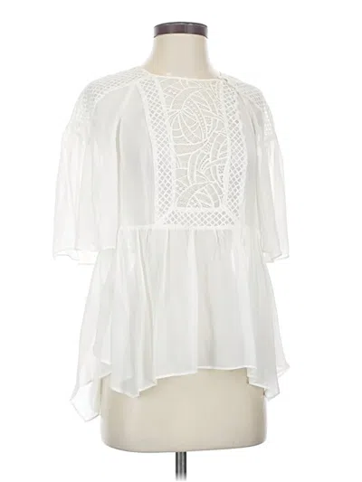 Bcbgmaxazria 3/4 Sleeve Silk Top White Keyhole Neckline Tops