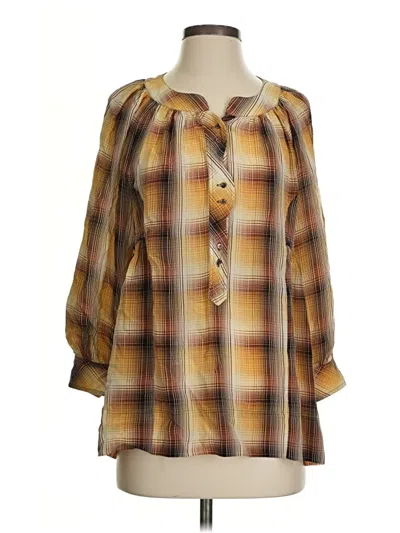 Pre-owned Bcbgmaxazria 3/4 Sleeve Silk Top Yellow Square Neckline Tops