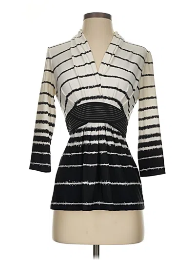 Pre-owned Bcbgmaxazria 3/4 Sleeve Top Black Plunge Neckline Tops
