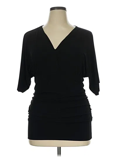Pre-owned Bcbgmaxazria 3/4 Sleeve Top Black Plunge Neckline Tops