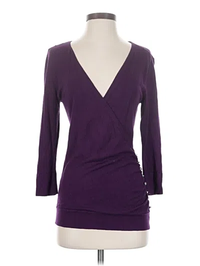 Pre-owned Bcbgmaxazria 3/4 Sleeve Top Purple Plunge Neckline Tops