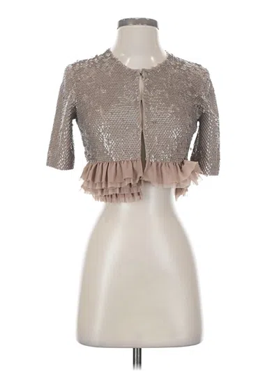 Pre-owned Bcbgmaxazria 3/4 Sleeve Top Silver Sweetheart Neckline Tops