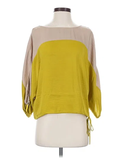 Pre-owned Bcbgmaxazria 3/4 Sleeve Top Yellow Color Block Pattern Boatneck Tops