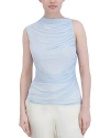 Bcbgmaxazria Asymmetric Shirred Mesh Top In Powder Blue