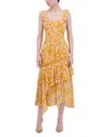 Bcbgmaxazria Asymmetric Tiered Midi Dress In Golden Yellow