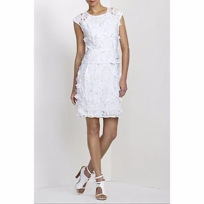 Pre-owned Bcbgmaxazria Aveline Embroidered Shift Dress White Size S