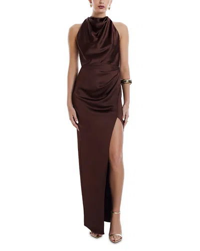 Bcbgmaxazria Back Twist Halter Gown In Chocolate Brown