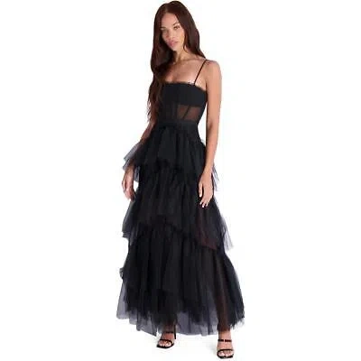 Pre-owned Bcbgmaxazria Bcbg Max Azria Oly Women's Tiered Ruffle Tulle Sleeveless Corset Evening Gown In Black