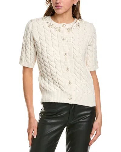 Bcbgmaxazria Embellished Cable Knit Sweater In White