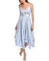 Bcbgmaxazria Crimped Satin Cocktail Dress In Light Blue