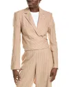 Bcbgmaxazria Cropped Front Tie Linen-blend Jacket In Brown