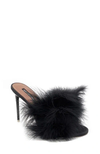 Bcbgmaxazria Dennika Ostrich Feather Sandal In Black