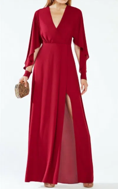 Bcbgmaxazria Doran Draped-sleeve Gown In Cranberry In Pink