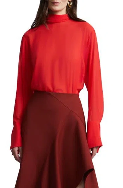 Bcbgmaxazria Elowen Mock Neck Chiffon Blouse In Red