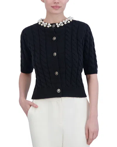 Bcbgmaxazria Embellished Cable Knit Sweater In Noir