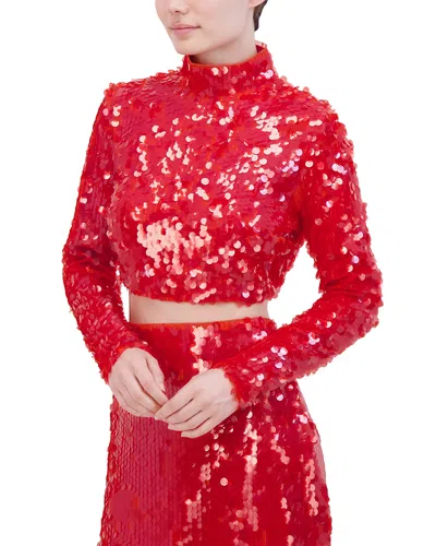 Bcbgmaxazria Embellished Mock Neck Top In Salsa