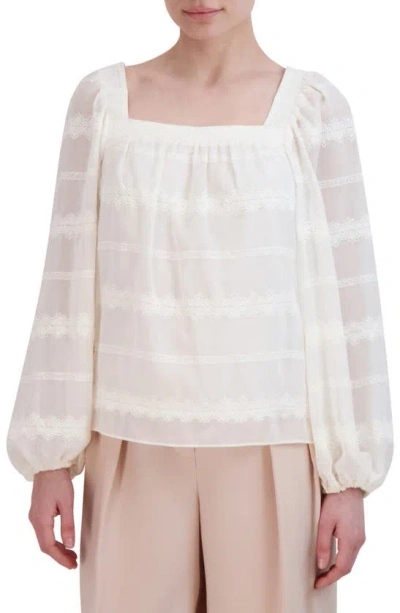 Bcbgmaxazria Embroidered Square Neck Blouse In Gardenia