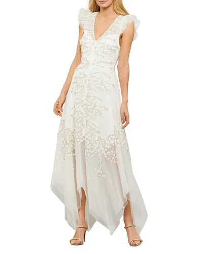 Bcbgmaxazria Embroidered Tulle Gown In White