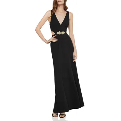 Bcbgmaxazria Eve Womens Embellished Cut-out Evening Dress In Black