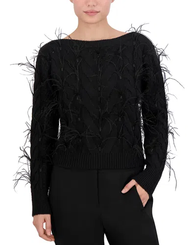 Bcbgmaxazria Feathered Cable Knit Sweater In Black