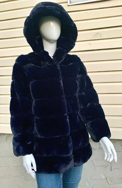 Pre-owned Bcbgmaxazria Felicia Sapphire Blue Cozy Grooved Faux Fur Hooded Coat W/tag