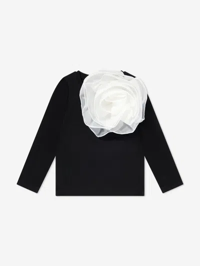 Bcbgmaxazria Babies'  Girls 3d Organza Rose Long Sleeve T-shirt In Black