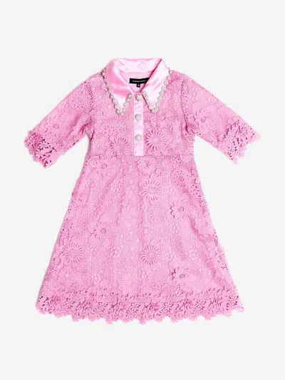Bcbgmaxazria Babies'  Girls Floral Lace Dress With Diamante Pearl Collar In Pink