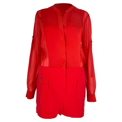 Pre-owned Bcbgmaxazria Gisele Elbow Sleeve Romper In Red Silk