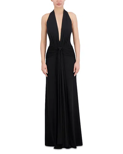 Bcbgmaxazria Halter Jersey Plunging Dress In Noir