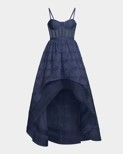 BCBGMAXAZRIA HIGH-LOW FIL COUPE CORSET GOWN